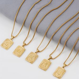 Rechthoek Initi￫le letter Hanger Charme voor heren Womens 18K Gold vergulde roestvrijstalen hoofdletters Hangketting Quare Pearl -ketting 18inch