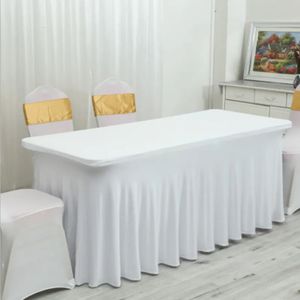 Couverture de Table de mariage en Spandex à volants rectangulaire, tissu de Table extensible à longue barre, en lin, décoration de jupe de Table de fête d'événement 240220