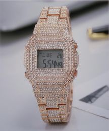 Forma rectangular Diseñador Fecha Iced Out Reloj de diamantes para mujeres Hombres LED Digital para hombre Reloj de pulsera deportivo impermeable Hombre Moda masculina 2497140