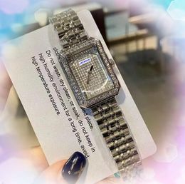 Rechthoek Shape Quartz Dames horloges roestvrijstalen riemklok kleine twee pins wijzerplaat metaal modern design Sky sterren diamanten ring polshorloge eerste sterrenkeuze geschenken