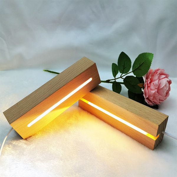 Base LED rectangular de madera maciza de haya, luces nocturnas para lámpara con letras de resina, arte de resina de vidrio acrílico, soporte de exhibición de luz de madera, envío directo