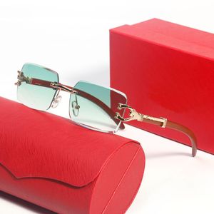 Gafas de sol rectangulares Diseñador para hombre Pantera sin marco Cuerno de búfalo Gafas de negocios Mujeres Anteojos Plata Oro Metal Deporte Carti Gafas con caja Estuche Lunettes