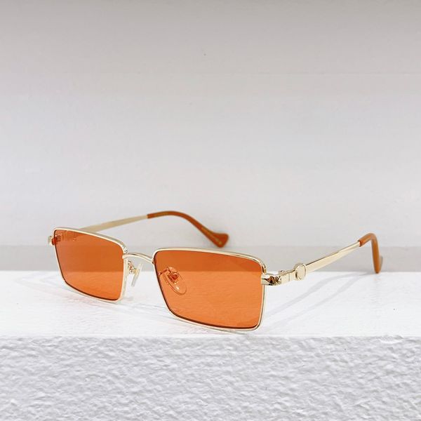 Lunettes de soleil rectangulaires en métal doré, lentille Orange pour hommes, lunettes d'été gafas de sol Sonnenbrille UV400 avec boîte