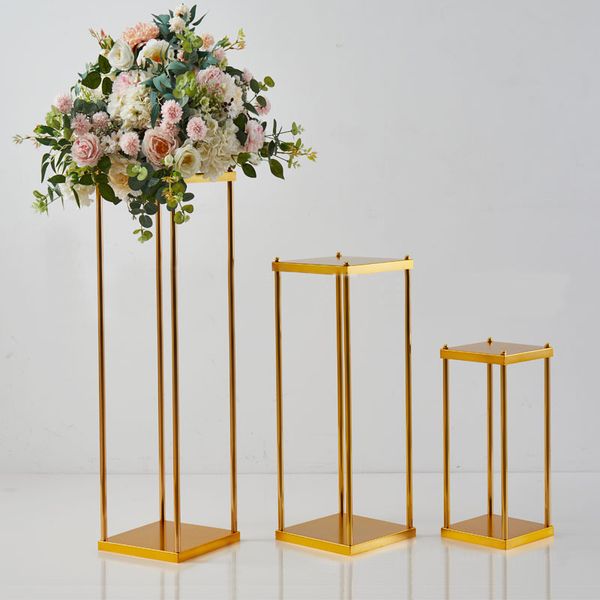 rectangle table de mariage en métal haut couleur or passerelle en métal allée piédestal vase à fleurs stand accessoires nouveau pour la scène décorative Ocean express Rail Truck