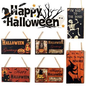Rechthoekige houten decoratie opknoping bord halloween decor deur teken plaque home accessoires ornament 6 stijlen voor kiezen