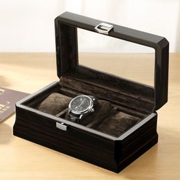 Boîte de rangement en bois rectangulaire pour montres, organisateur de montres à 3 bits, boîte d'affichage, coffret en verre, coffret de luxe en bois pour montres 240122