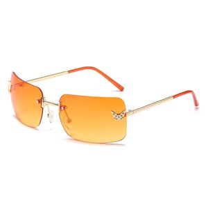 Rechthoekige Y2-zonnebril voor dames, heren, schattige kleine, heldere frameloze getinte lens, 2000S mode-tinten, vlinder
