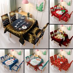 Rectangular 3D Mantel de Navidad y cubierta de la silla Conjunto de algodón Cubierta de tela de mesa Cocina Mesa de comedor Santa Claus Decoración de Año Nuevo 201007