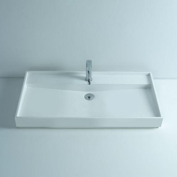 Salle de bains rectangulaire de 895mm, Surface solide, comptoir en pierre, évier à la mode, vestiaire, vanité en pierre, lavabo RS3807