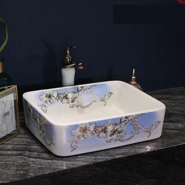 Encimera de porcelana de estilo primitivo hecho a mano rectangular Lavabo Lavabo de baño Lavabo lavabo profundo Sinkgood qty Wdgcq