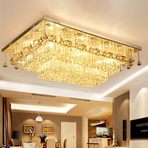 Rechthoekige K9 Crystal Plafing Lights Modern Led Golden Chandelier voor levende eetkamer slaapkamer hotel restaurant hanglampen lampen verlichting