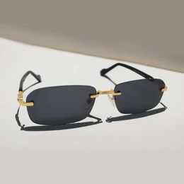 Gafas de sol rectangulares sin borde 1221 Negro Gold/ Gris Men Mujeres Sunnies Sunnies Lunettes de Soleil Gafas Occhiali Da Sole UV400 Eyewear