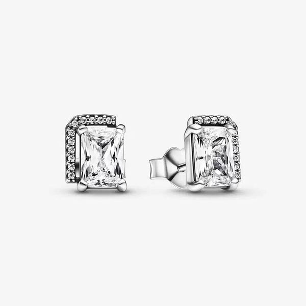 Pendientes rectangulares de sementales de halo para Pandora Authentic Sterling Silver Party Parring Diseñador Joya Novia Guardar Boda con caja original