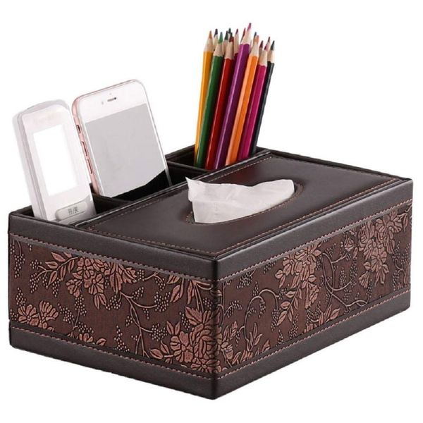 Caja de pañuelos Rectangular, cubierta de patrón de moda, lápiz de cuero, Control remoto, caja de pañuelos, soporte de almacenamiento, Container180B