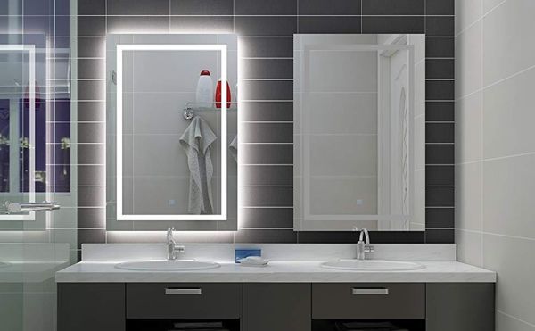 Espejo de baño con iluminación LED rectangular montado en la pared, atenuador antiniebla, táctil, para dormitorio, muebles para el hogar, espejo de luz cosmético para maquillaje