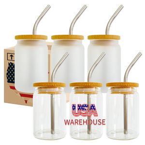 Recyclebaar BPA-vrij VS-magazijn schattig helder mat blanco sublimatie 3,5 oz mini-borrelglasblikje met bamboe deksels en metalen rietjes voor ijskoffie, frisdrank, pop