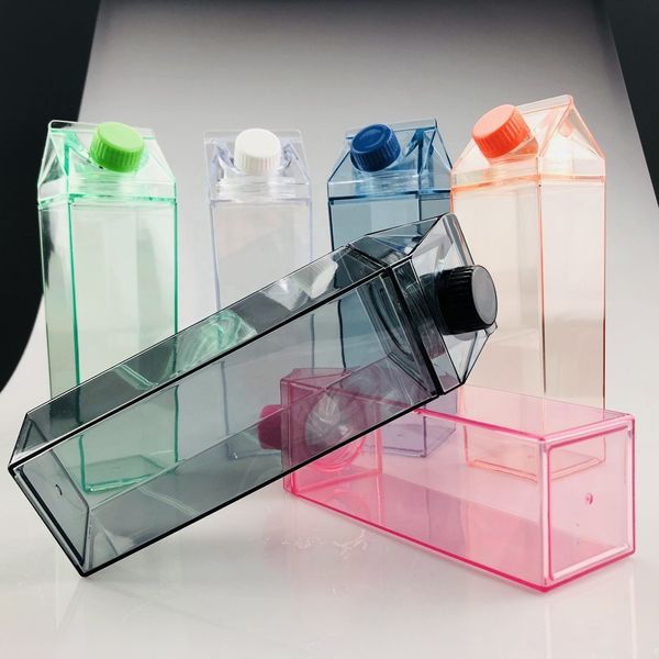 Vasos para beber reciclables con forma elegante, coloridos, 500 ml, 1000 ml, plástico para leche, vaso cuadrado con tapas, lata de refresco transparente para envolturas UV DTF en stock