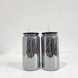 Verre à borosilicate élevé recyclable BPA Miroir métallique de nuit gratuit Night Black plaqué 16 oz de bière de soda