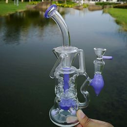 Doble reciclador Hookahs Dab Rigs Fab Egg Heady Bong Turbina Percolador Bongs de vidrio Color Lechoso Púrpura Verde Tubos de agua con un tazón de 14 mm