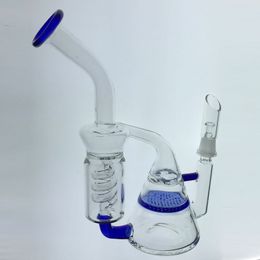 Recycler glass bong Hookahs panal perc vidrio tuberías de agua dos funciones dab rig plataforma petrolera 14 mm junta macho