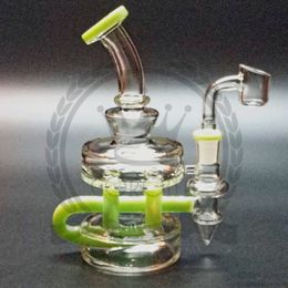 Recycler Glass Bong Hookah Tornado Recycler Dab Rig Showerhead Perc Tubulação de água com base pesada Fab Egg Oil Rig