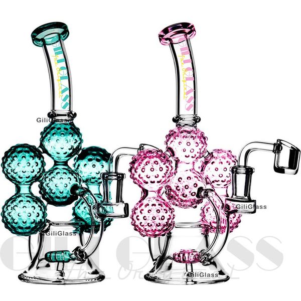 9,2 pouces Hookahs Recycler Dab Rig Bongs d'eau en verre Tuyau de fumée en verre violet Accessoire de cigarette Heady Bong avec clou en quartz de 14 mm