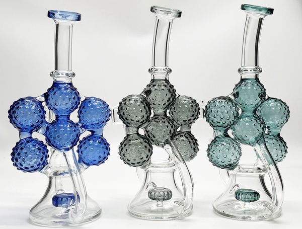 Recycler Percolator Unique Hookahs Heady Glass Bongs Showerhead Perc Water Pipes 14mm Female Joint Bong 6 Ball Oil Dab Rigs con Banger