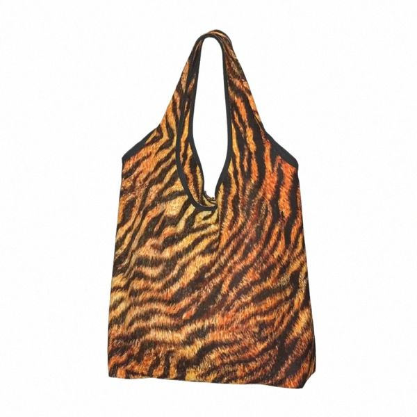 recyclage Bengal Tiger Fur Wildlife Print Pattern Shop Sac fourre-tout portable peau d'animal léopard épicerie Shopper s u0eo #