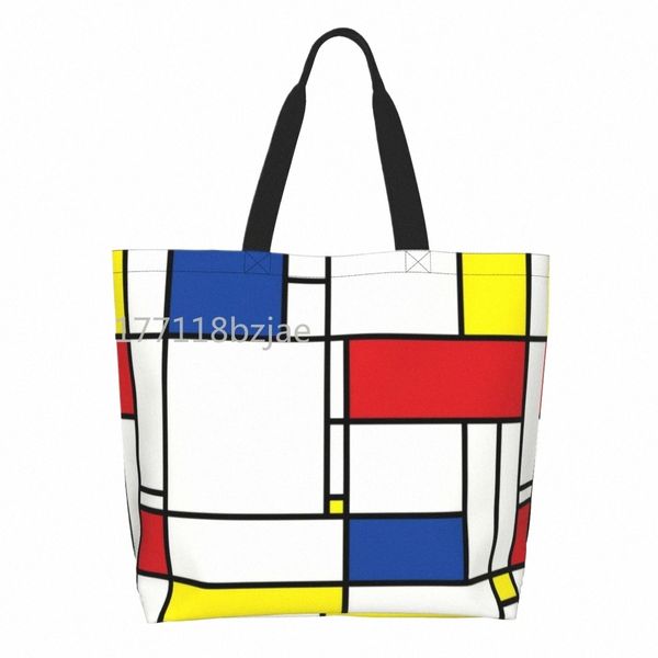 Reciclaje Piet Mdrian Minimalista De Stijl Shop Bag Canvas Hombro Tote Bag Wable Modern Art Comestibles Shopper Bags N6aP #