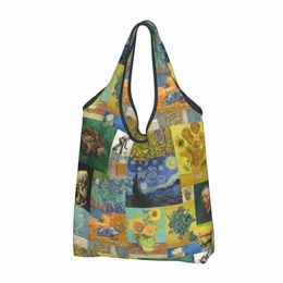 recyclage Van Gogh Collage Shop Bag Femmes Sac fourre-tout Portable Art Peinture Sacs d'épicerie 09Cj #