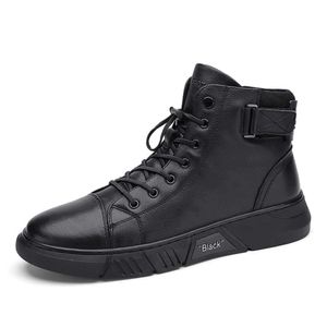 Recyphi Coup Leather High Men Boots Boths S chaussures faites à la main tous noirs Round Toe Imperproof Business Hoes