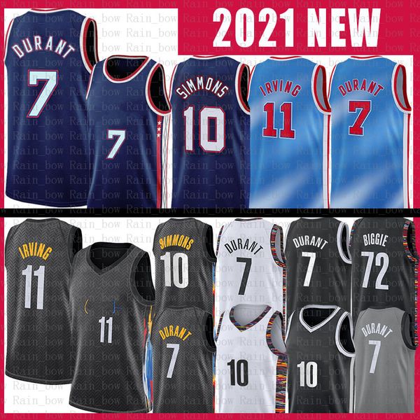 Kevin Durant Kyrie Irving Basketball Jerseys 7 11 2020 2021 New City Ben Simmons Jersey 10 Hommes Chemises S-XXL noir