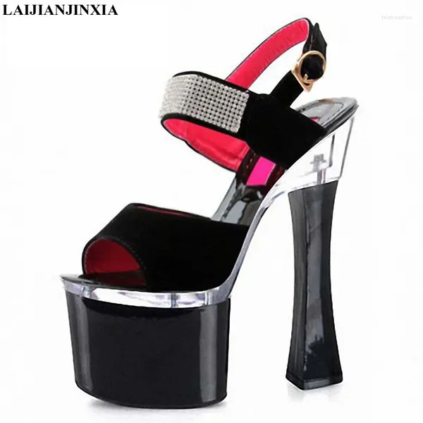 Red 18cm Laijianjinxia High Women Heels Sandalias gruesas zapatos Slingback Zapatos de verano Plataforma 483 532 5