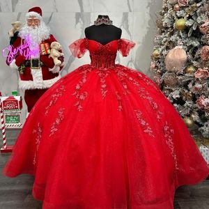 Robes de Quinceanera rouge, robe de bal, robe de princesse d'anniversaire, avec des appliques de perles en dentelle, en tulle, douce 16 robes de 15, 2024