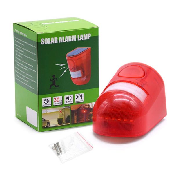 Rouge 6 LED Lampe Solaire Étanche Solaire Avertissement Lumière Sonore Alarme Lampe Capteur Lampe De Jardin Économie D'énergie Lampe Solaire Exterieur