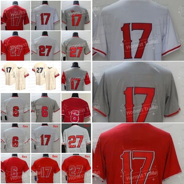 Rojo 6 Turner Béisbol para hombre 17 Shohei Ohtani Mike Trout 27 Jersey Crema Gris Blanco Hombres Jerseys 2022 Nueva Jersey Calidad cosida