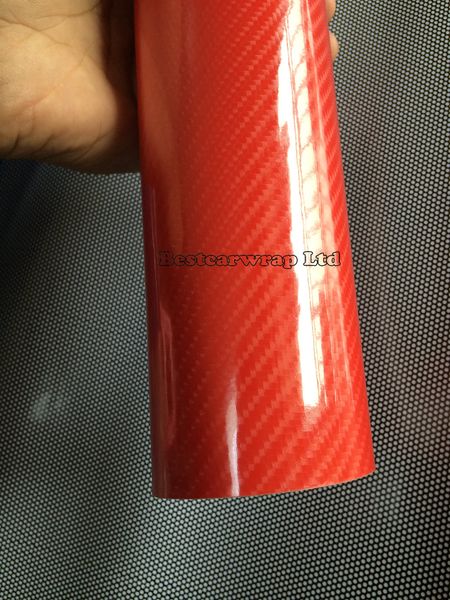 Vinyl de fibra de carbono de color rojo 6D para una envoltura de automóvil, como una película de fibra de carbono real, carbono brillante con burbuja de aire Tamaño sin burbujas: 1.52*20m/rollo 5x66ft