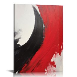 Art mural en toile rouge abstrait: Affiche texturée de peinture de peinture en noir et blanc moderne