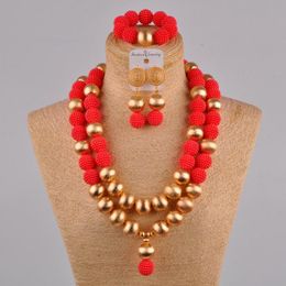 Rode Afrikaanse bruiloft kralen 24 inches gesimuleerde parel ketting Nigeriaanse bruids sieraden sets fzz40