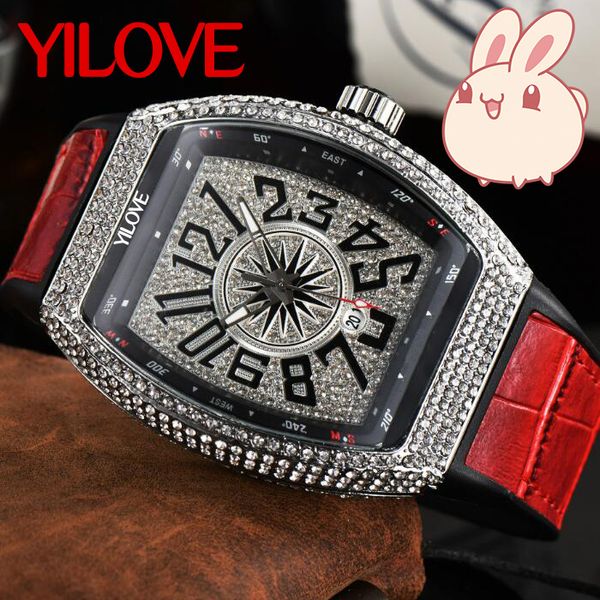 Montre pour hommes de baril de personnalité de couture rouge et noire Designer de sang noble présidentiel 43 mm Mouvement à quartz Horloge Calendrier Chronographe Montre-bracelet en diamant