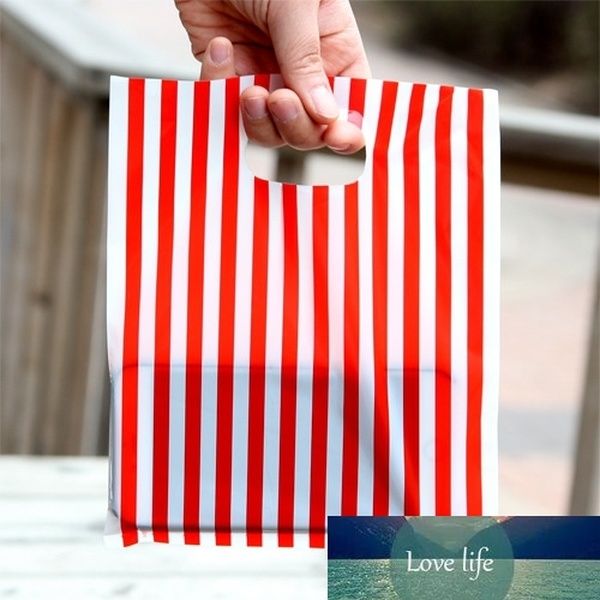 Bolsas de regalo de plástico con rayas rojas y negras, bolsas de compras de plástico, paquete de regalo de festival 18x23cm 50 unids/lote
