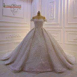 Robe de mariée de luxe brillante et scintillante, tenue de mariée de dubaï, bretelles dénudées, dos à lacets, travail réel, sur mesure, 2022