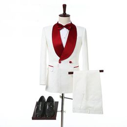 Trajes de hombre rojo y marfil para padrinos de boda, ropa de dos piezas, corte clásico, hecho a medida, chaqueta de esmoquin para novio, pantalones 224L