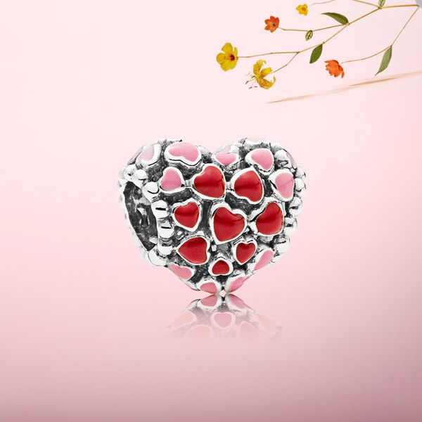 Charme de coeurs rouges et roses pour Pandora authentiques breloques en argent Sterling bracelet pour femme faisant des perles breloque résultats de bijoux avec coffret d'origine en gros