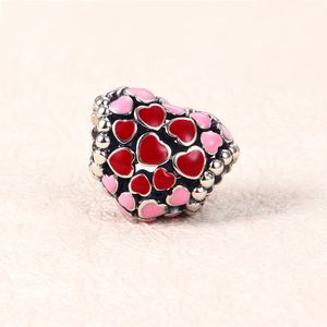 Charme de coeurs rouges et roses avec bo￮te d'origine pour Pandora Sterling Silver Bangle Bracelet Women Jewelry Accessoires Cha￮ne de serpent Charmes Factory Wholesale