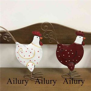 Pareja de hierro rojo y blanco para los amantes del pollo, decoraciones navideñas, decoración festiva, adornos de ventana del país americano 210727