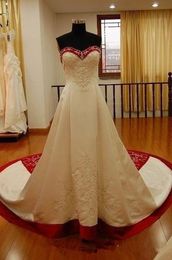 Rode en witte vlek borduurwerk trouwjurken vintage sweetheart laceup corset kant kralen bruid trouwjurk vestidos plus size263Y