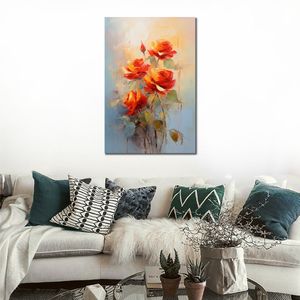 Peinture à l'huile de fleurs de Roses rouges et jaunes, image imprimée sur toile, cadeau personnalisé pour décoration murale de Hall d'hôtel