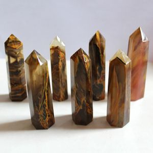 Peau de tigre fondue rouge et jaune Colonne de quartz Pilier d'énergie Artisanat ornements Capacité Baguettes de guérison minérales Reiki Crystal Point