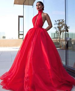 Robe de bal rouge robes de bal 2019 sexy licou col trou de clé buste dos ouvert princesse robes de soirée formelles robe de tapis rouge cocktail P5162603